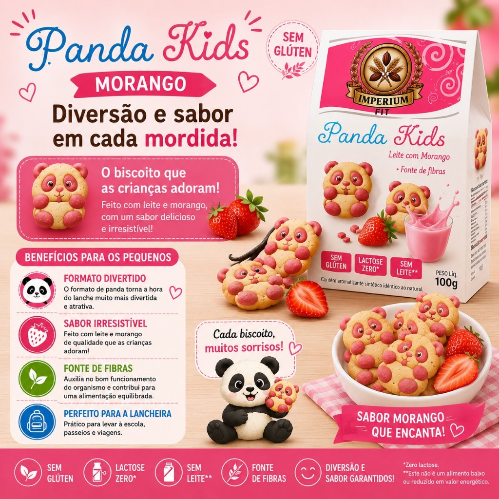 Panda Kids Leite Morango Sem Glúten Sem Lactose Kodilar 100g