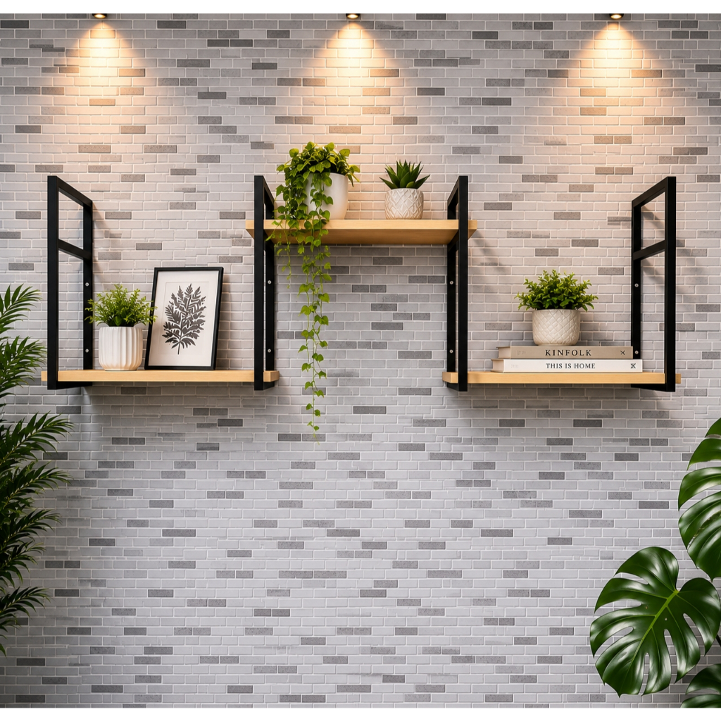 Estante Suspensa Ferro E Madeira Elegante Organizador Casa Estilo Industrial