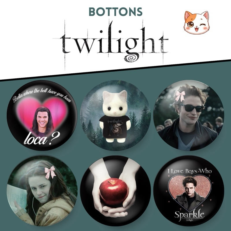 Kit 2 bottons Crepúsculo Twilight tamanho 3,2cm ou 4,4cm broche/buton/boton/pin/cullen/vampiros