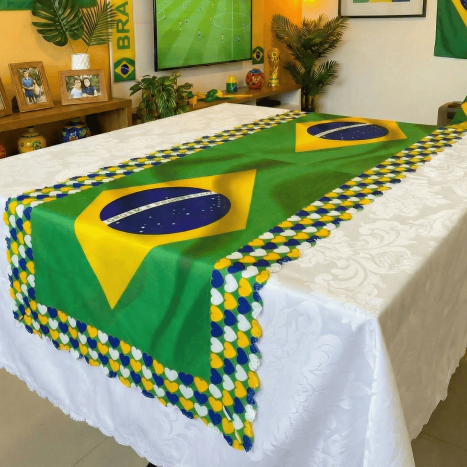 Caminho de Mesa 1,30x50 Copa do Mundo Brasil Mesa Posta Decoração Cozinha Sala Torcida Casa