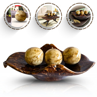 Kit Fruteira De Mesa Grande 53cm + Bola Cerâmica Cristal Centro de Mesa Marmorizado Grande Decoração
