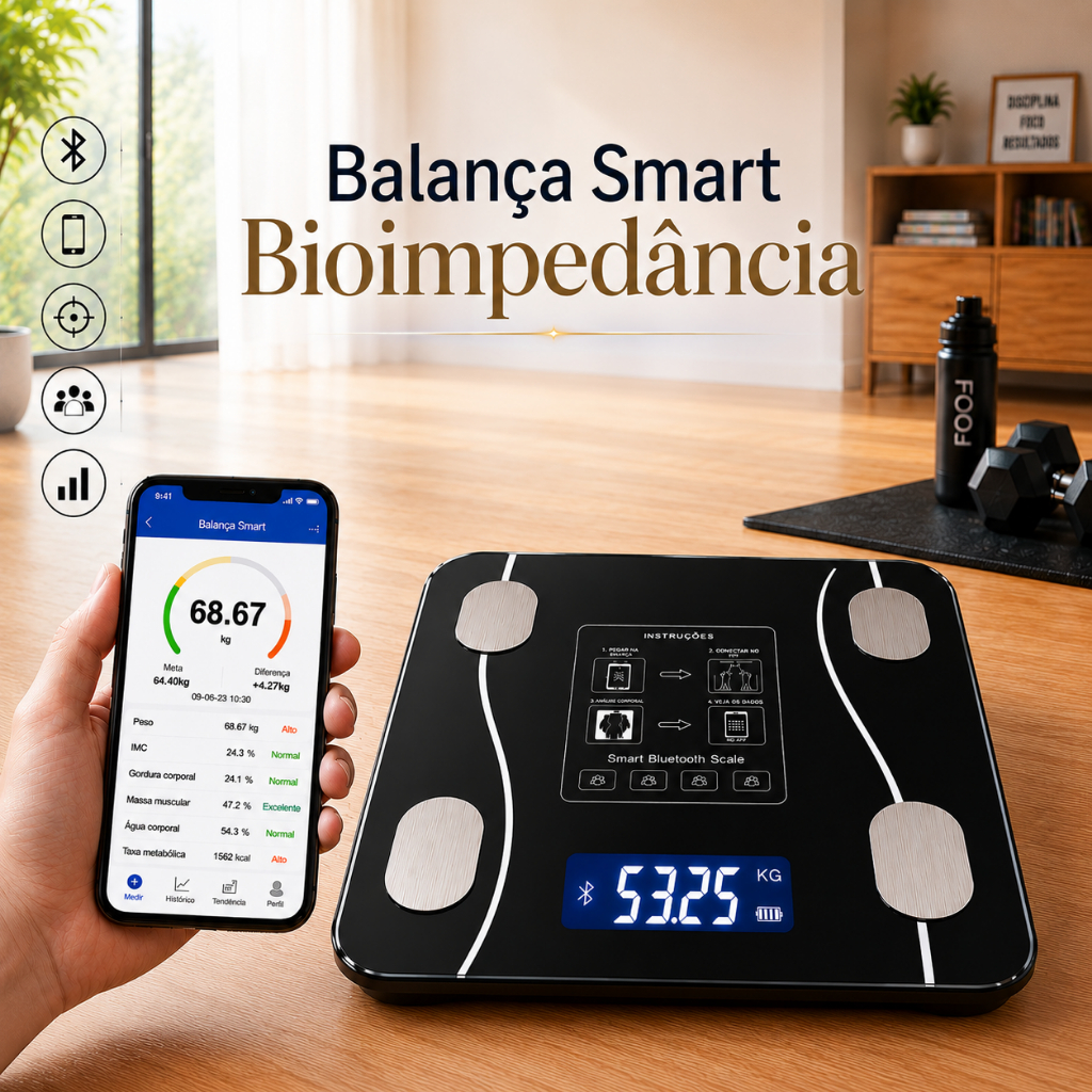 Balança Digital Smart Bioimpedância Bluetooth App Corporal IMC Gordura Massa Muscular 140kg