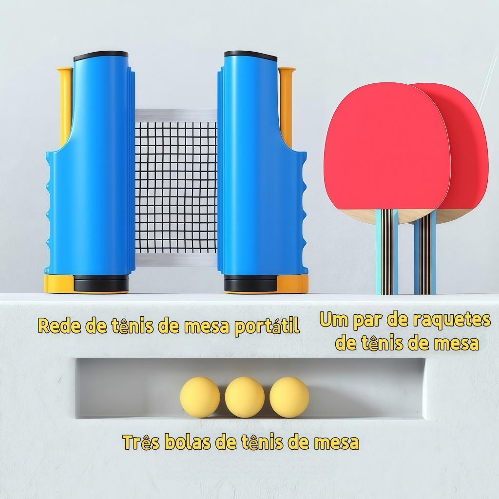 Kit Completo de Tênis de Mesa - Raquete, Rede e 3 Bolas