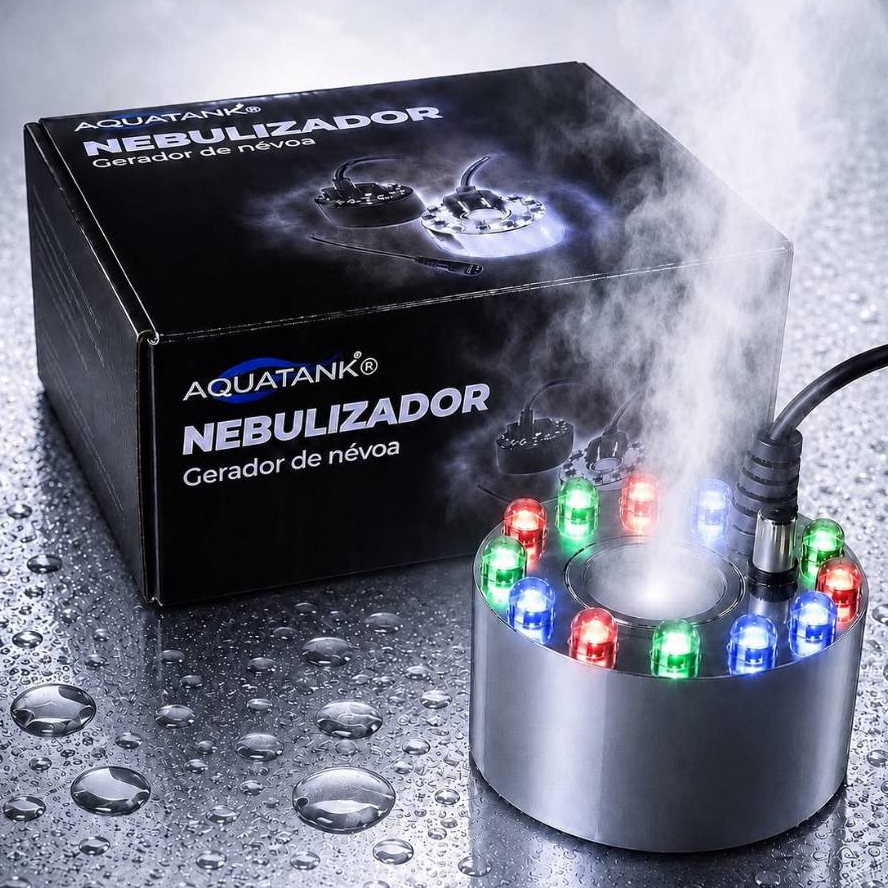 NEBULIZADOR C/ LED RGB GERADOR DE NÉVOA P/ DECORAÇÃO AQUÁRIO TERRÁRIO PAISAGISMO