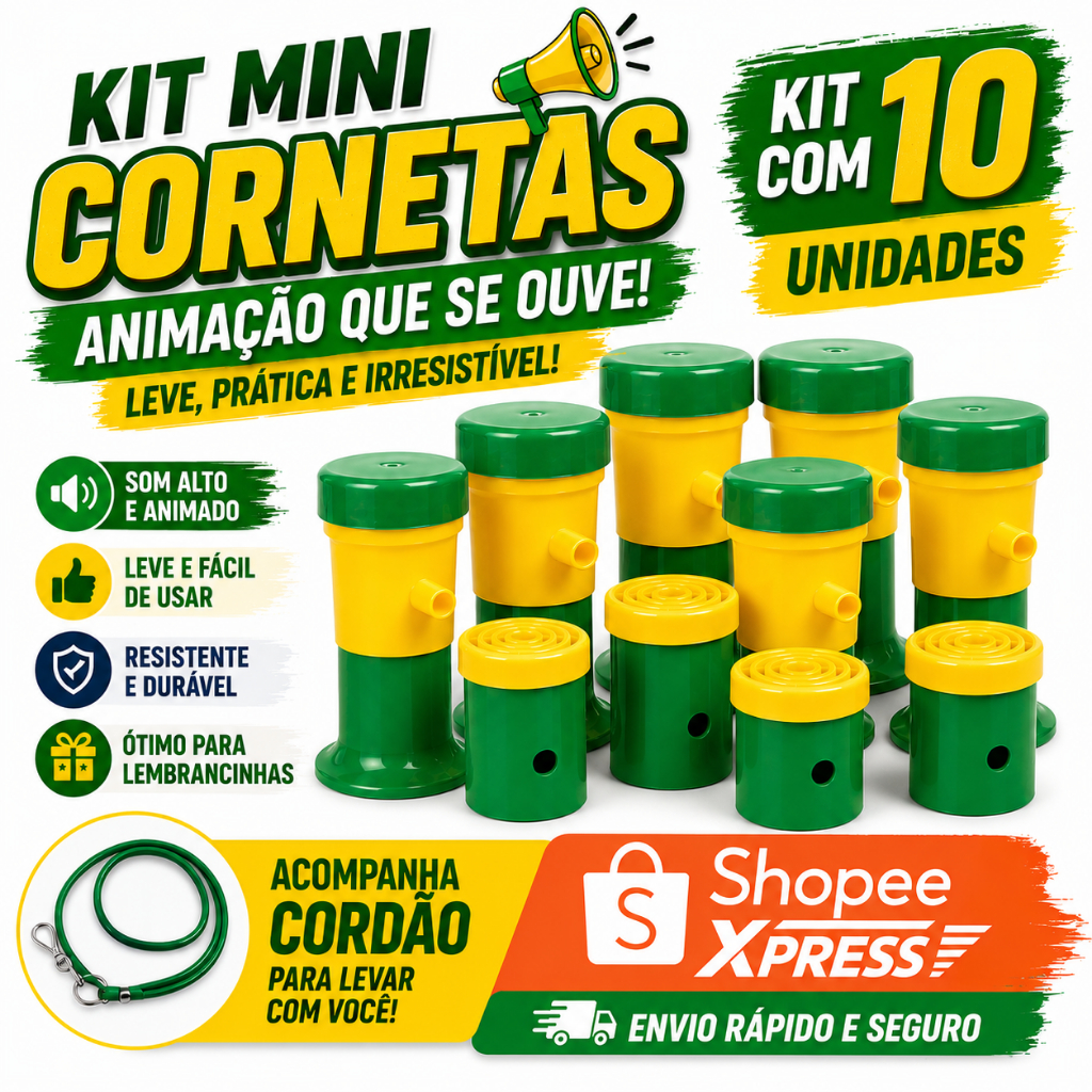 Kit 10 Mini Cornetas Festa Copa Torcida Aniversário Barulho Alto