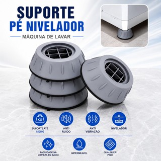 Kit 4 Pés Niveladores Anti Vibração Máquina Lavar Lava e Seca Geladeira Fogão Secadora Su…