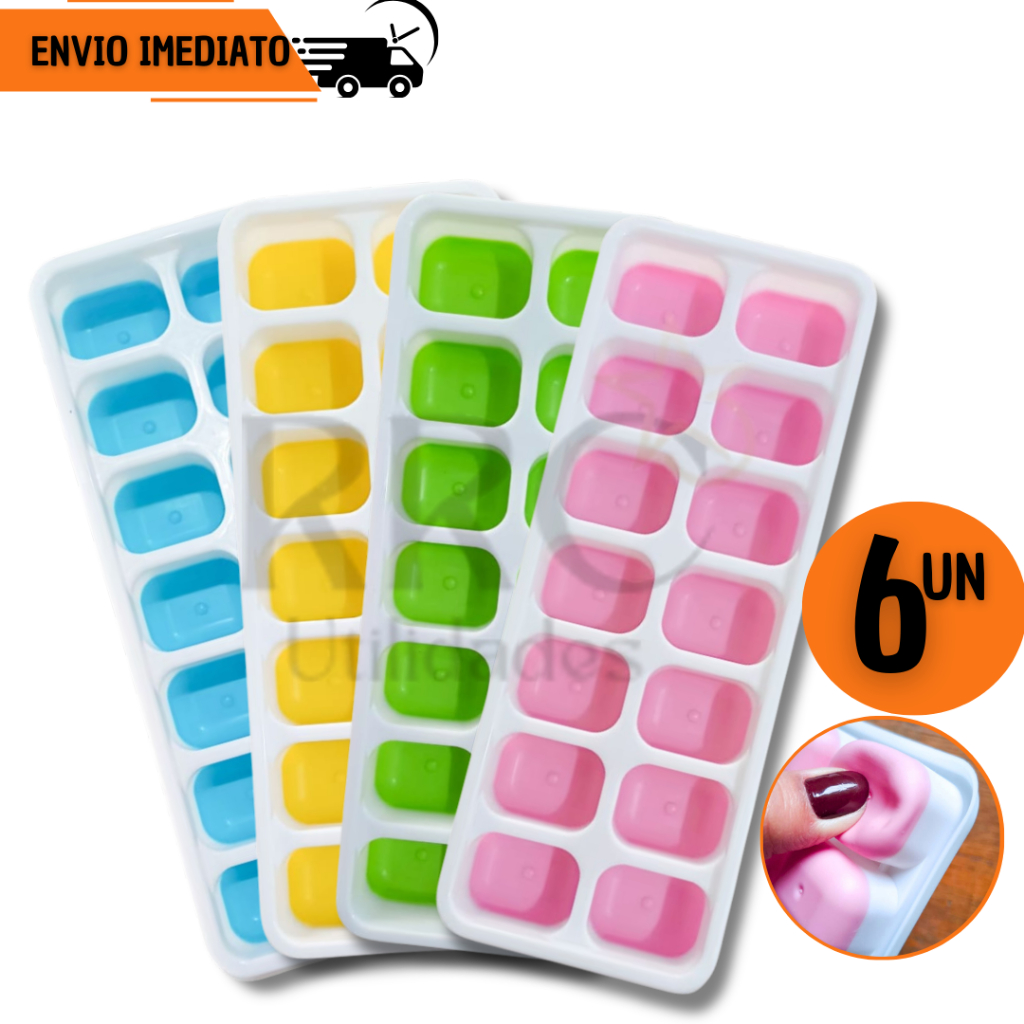 Kit 6/ 4 ou 2 Formas de Gelo Fundo de Silicone Fácil Remoção Cubeteira Molde Bandeja Base Flexível