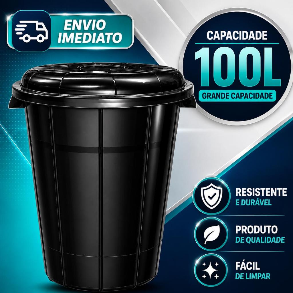 Cesto de Lixo Lixeira Cestão 100 Litros Preto Reforçado Interno e Externo  - Inplast