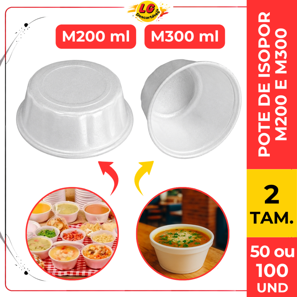 Pote Térmico Isopor Ultratherm M200 e M300 Para Caldos Sopas Açaí Sorvetes Delivery e Alimentos