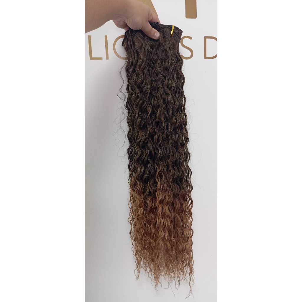 Aplique de Cabelo na Tela Mega Hair Natural Fibra Russa Cacheado Loiro Californiana 50cm Premium Bella Hair