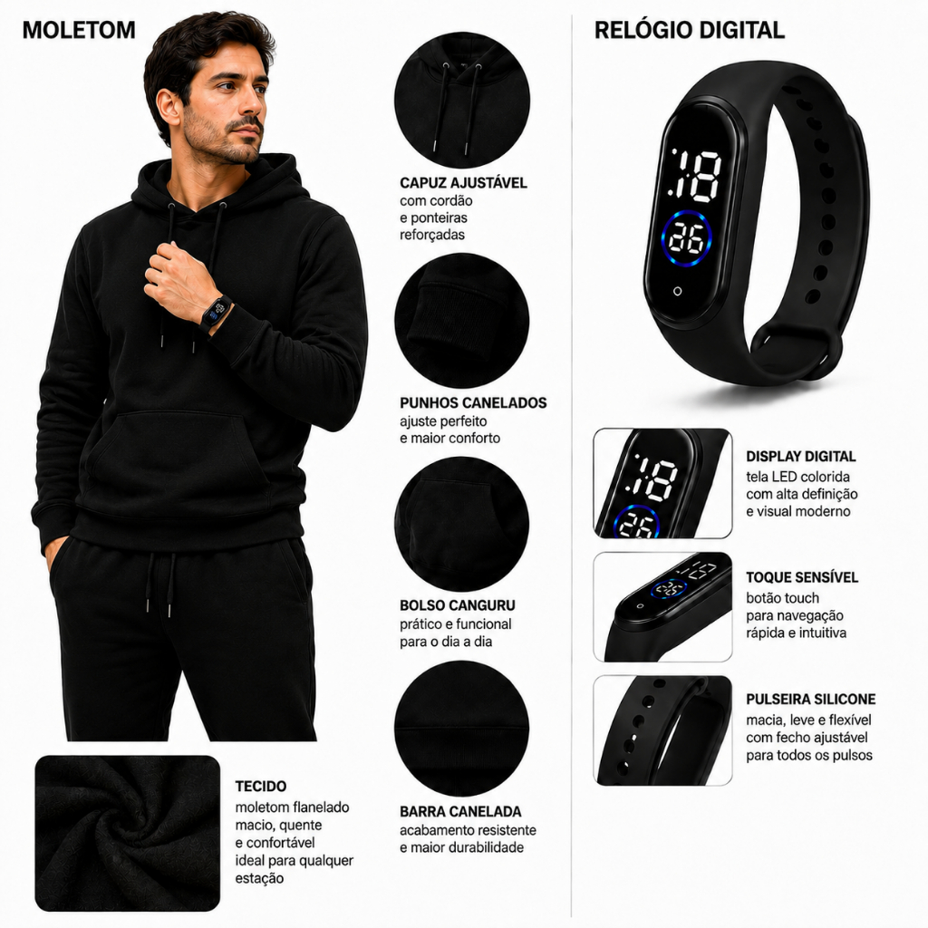 Conjunto Moletom e Calça Estiloso Unissex Estilo Geek Lançamento + Relógio Digital · foto 2