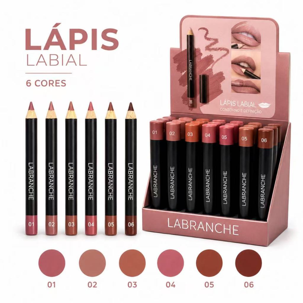 Lápis Contorno Labial Jumbo Labranche LA1102 Toque Macio Alta Pigmentação 6 Cores Matte Longa Duração Delineador de Lábi