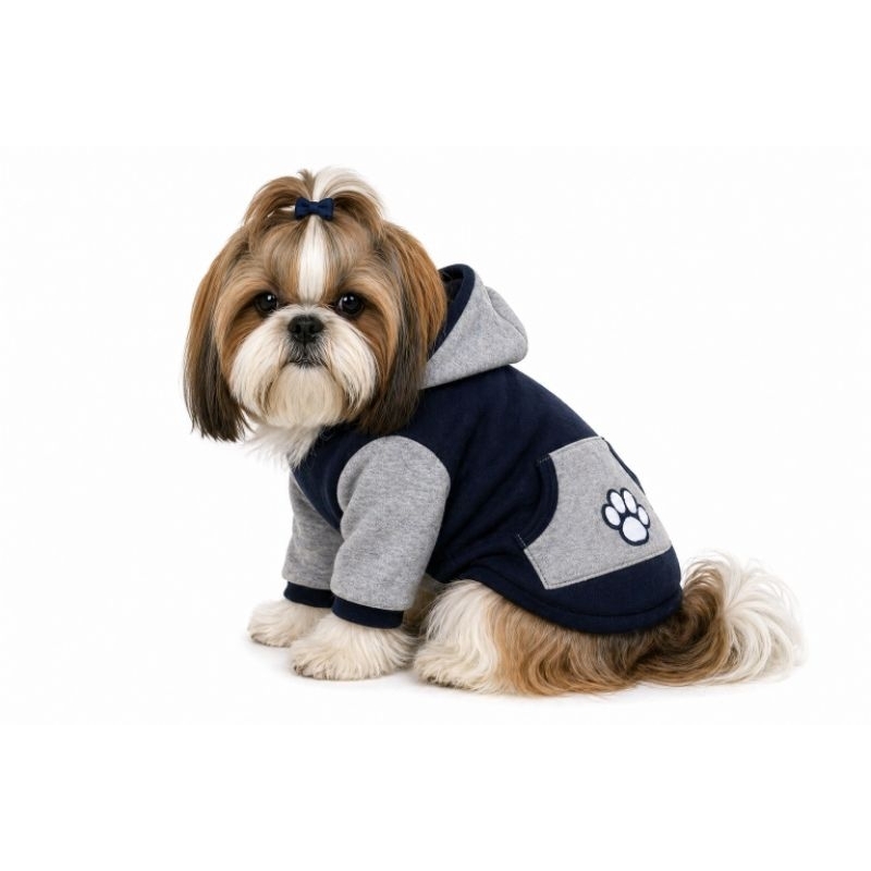 Roupa Pet Blusa Inverno Moleton P/ Caes E Gatos Azul Marinho  Moletom Agasalho Pet Roupa de frio Cachorro Gato