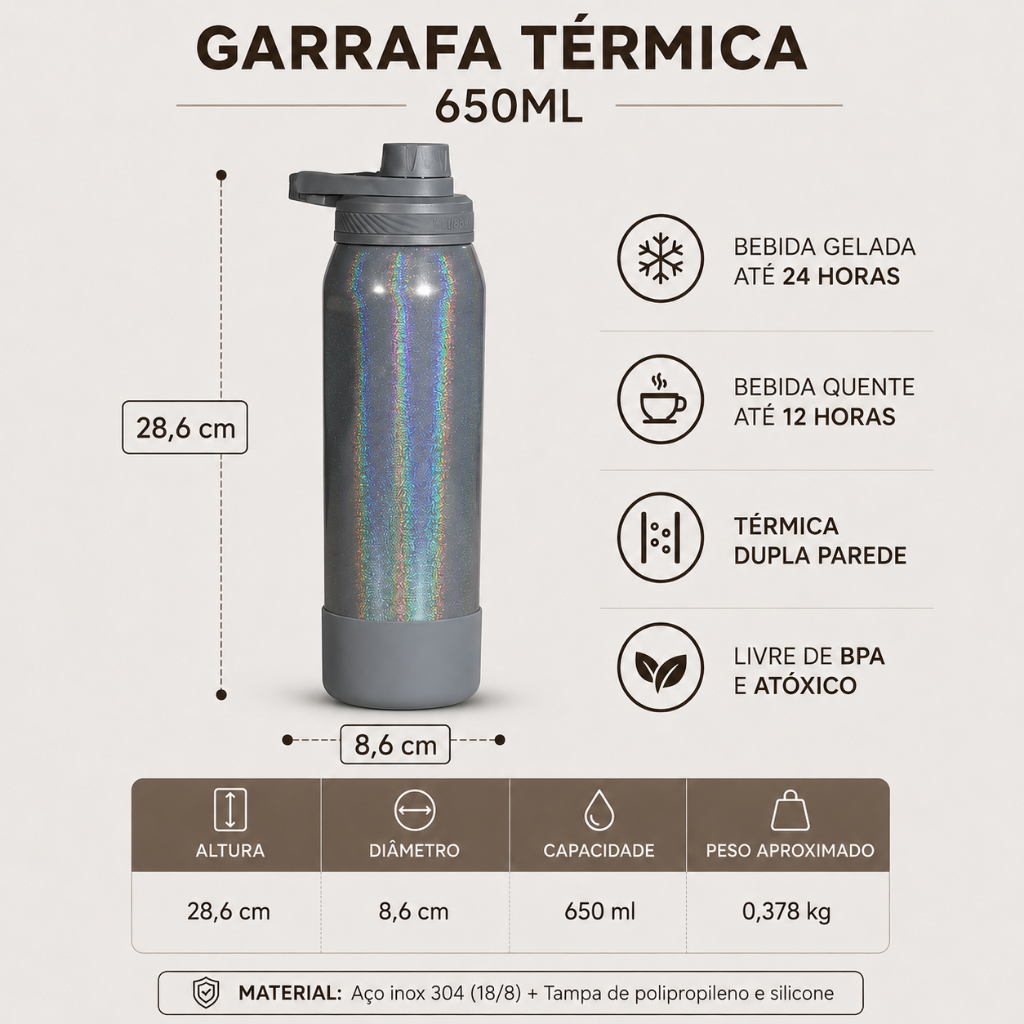 Garrafa Térmica Inox Kubb Hydra 650ml ou 950ml Perolada Personalizada — foto 7
