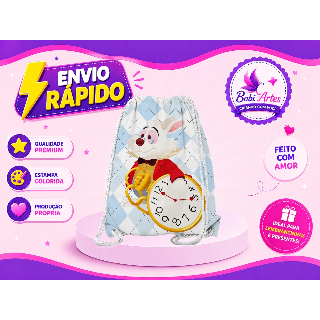 Mochilinhas Saco Alice Coelho Festa Aniversário Lembrancinha Infantil Envio Rápido