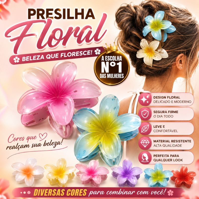Presilha Prendedor de Cabelo Piranha Com Clip Flor Transparente Estilo Coreano Acessório Feminino