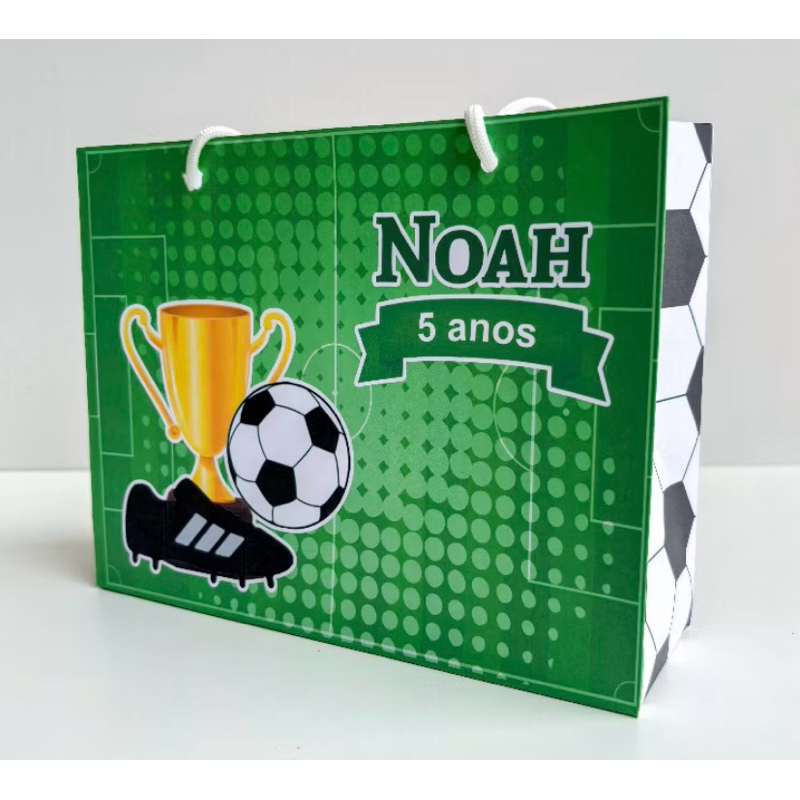 Sacolinha Personalizada Futebol para Lembrancinha de Aniversário | Nome e Idade | Pegue e Monte | Kit Festa Infantil