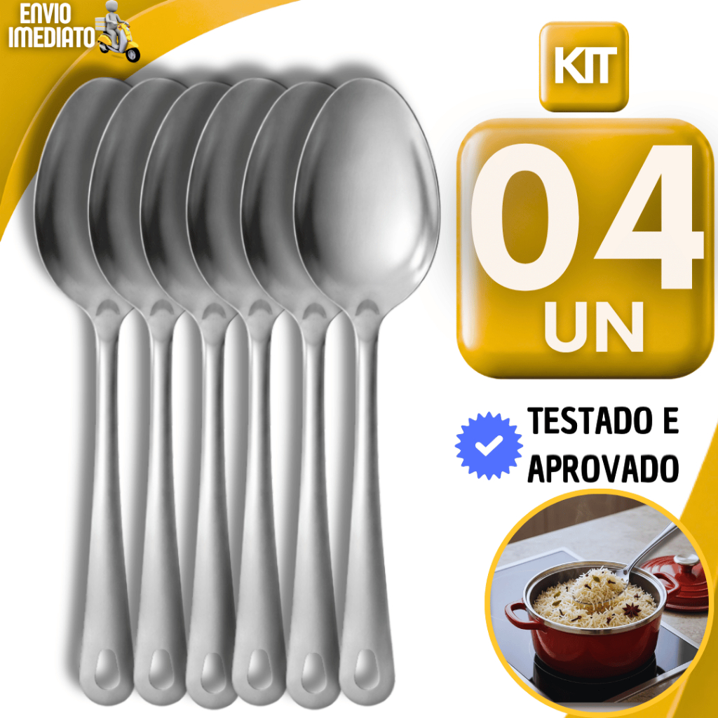 Jogo Colheres Servir Arroz Inox Grande 25,2cm Ideal Cozinha Restaurante Buffet Multiuso Utilidades