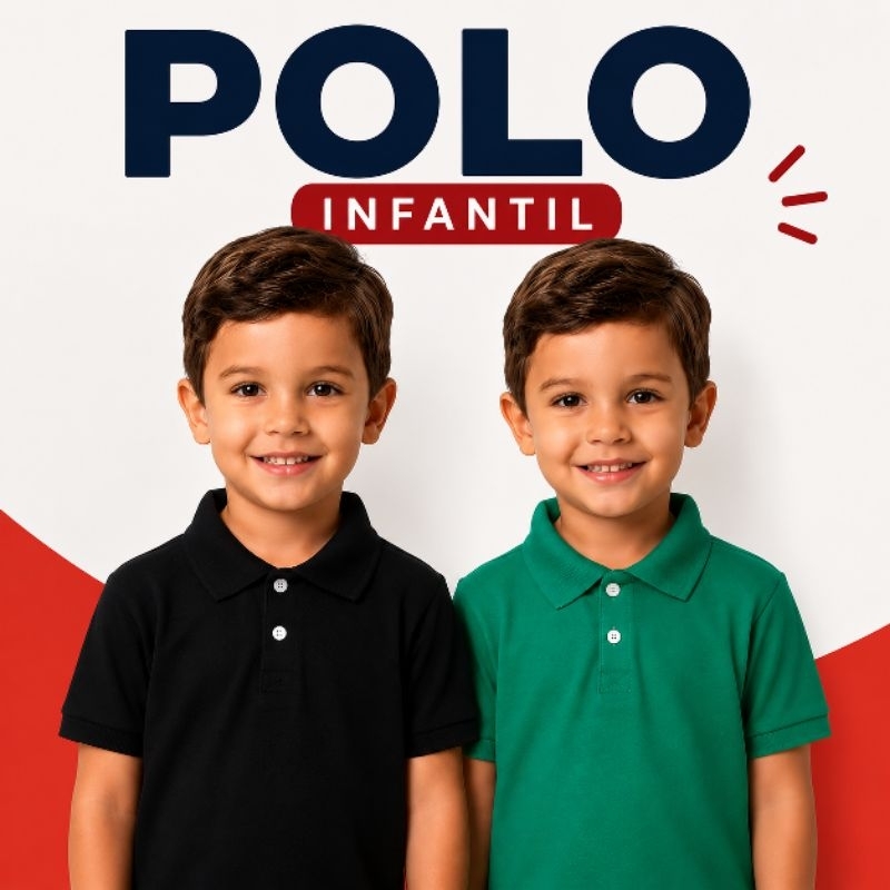 kit 2 peças Camisetas gola polo lisa básica menino 100 %algodao do 1 ao 14 anos