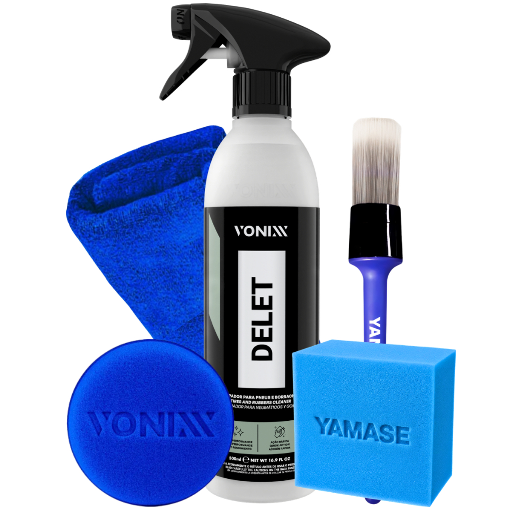 Kit Delet 500ml Limpador Multiação Apc Borracha Pneu Vonixx Pincel + Pano