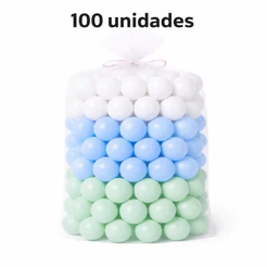 Kit Bolinhas Premium Piscina Infantil Verde Bebê Azul Bebê Branco 100, 50 e 25 Unidades - Alta Resistência - Não amassam