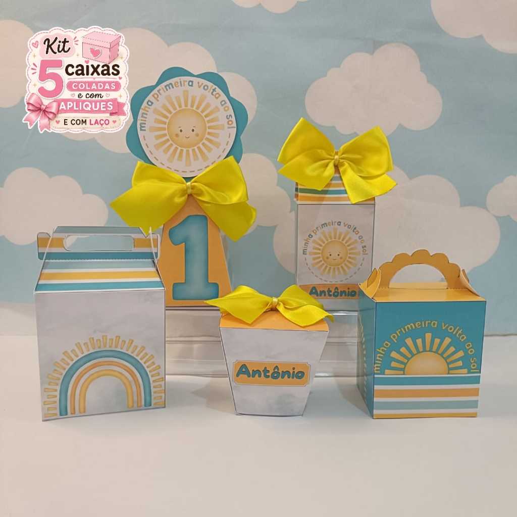 Caixinhas Primeira Volta ao Sol | Lembrancinhas Personalizadas para Aniversário | Festa Infantil