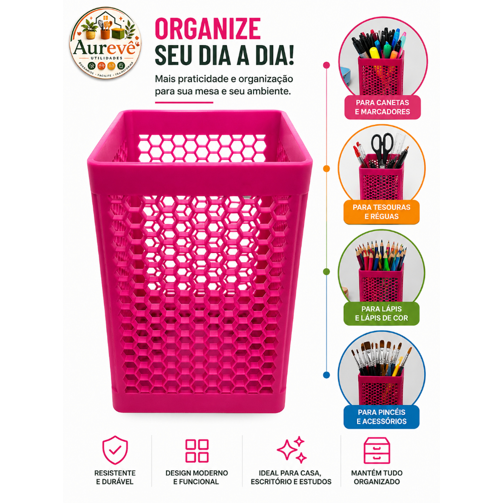 Porta Canetas Organizador de Mesa Decorativo Design Moderno