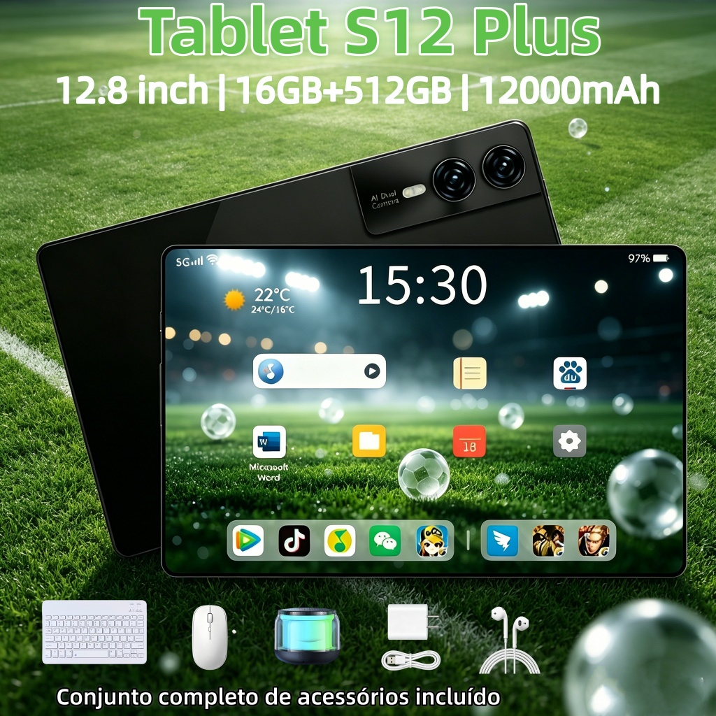 【Teclado e mouse gratuitos】Tablet S12 Plus 12.8 polegadas 16GB+ 512 GB Bateria de 12000 mAh Tablet Android 5G