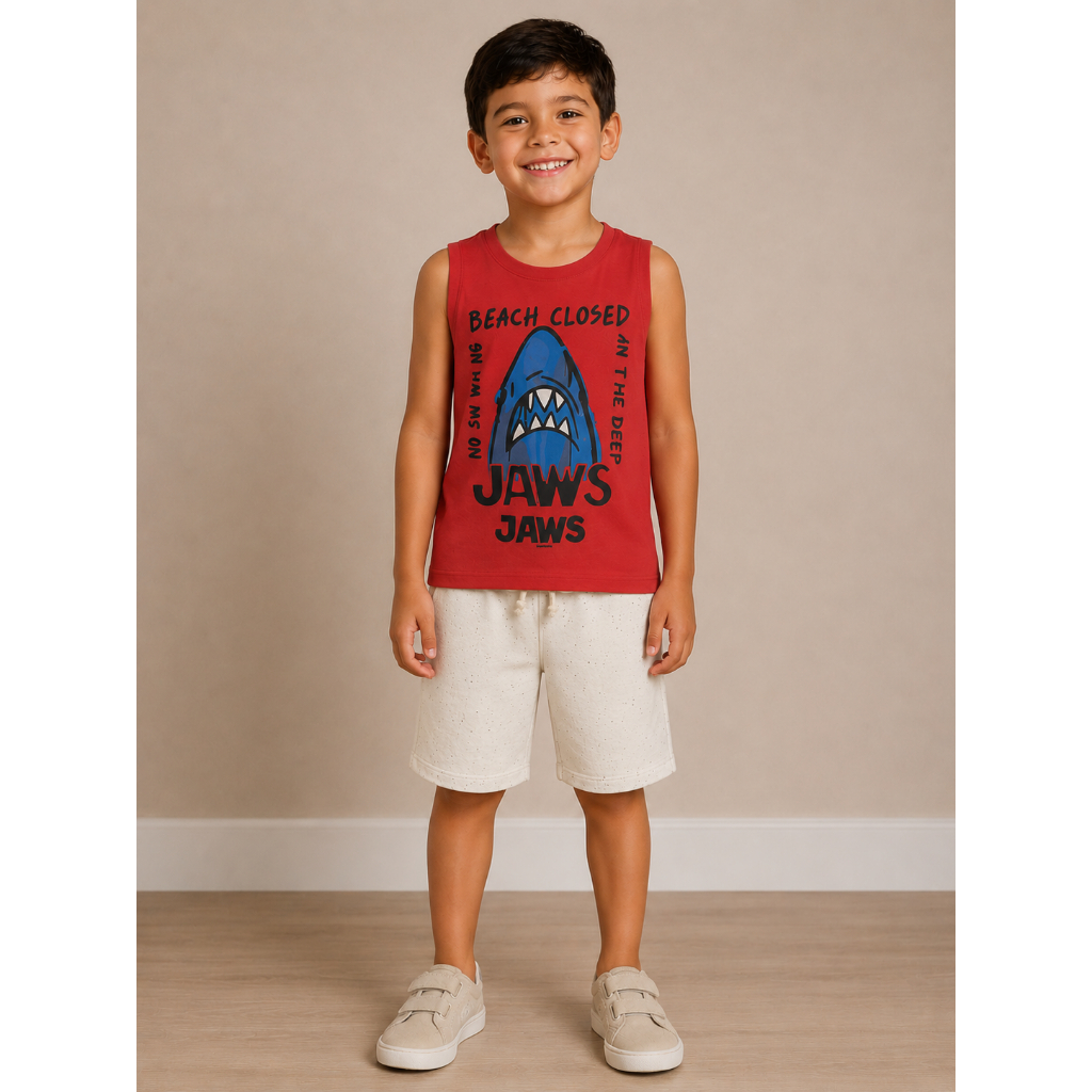 Conjunto Infantil Menino Regata com Bermuda Moletinho - Tubarão Coral