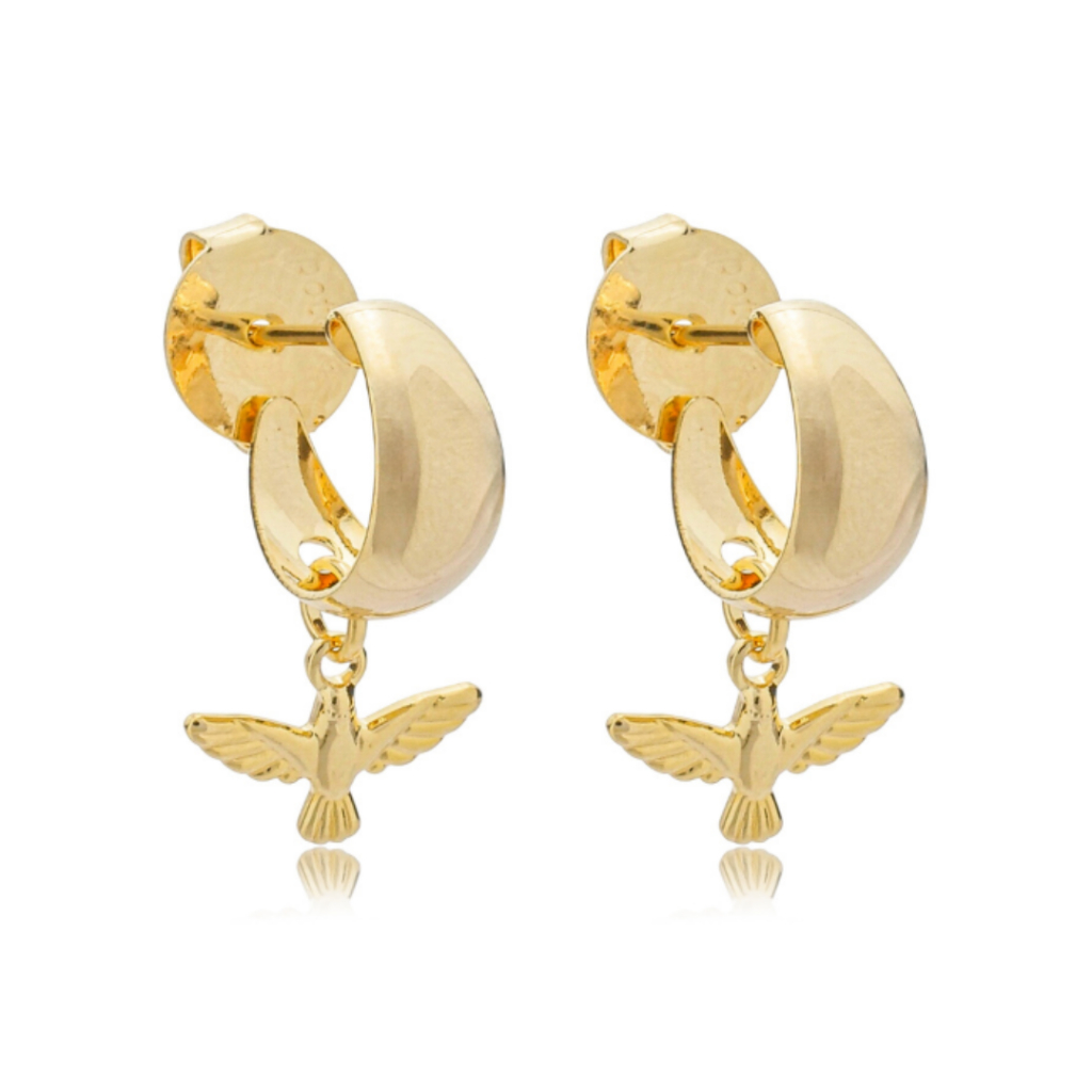 Brinco Espírito Santo Banhado A Ouro 18k Feminino Elegante Joia De Fé Design Sofisticado Luxo