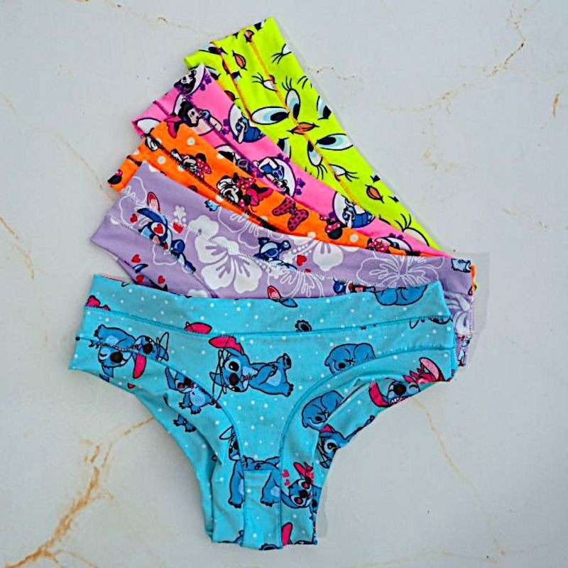 Kit 5 Calcinha Feminina Adulta Lisa e Estampada Sem Elástico Confortável Não Marca
