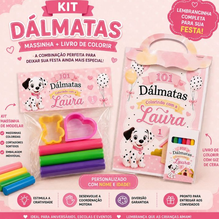 Kit Diversão Criativa Personalizado Livrinho De Colorir + Massinha Lembrancinha Festa Infantil Todos os Temas