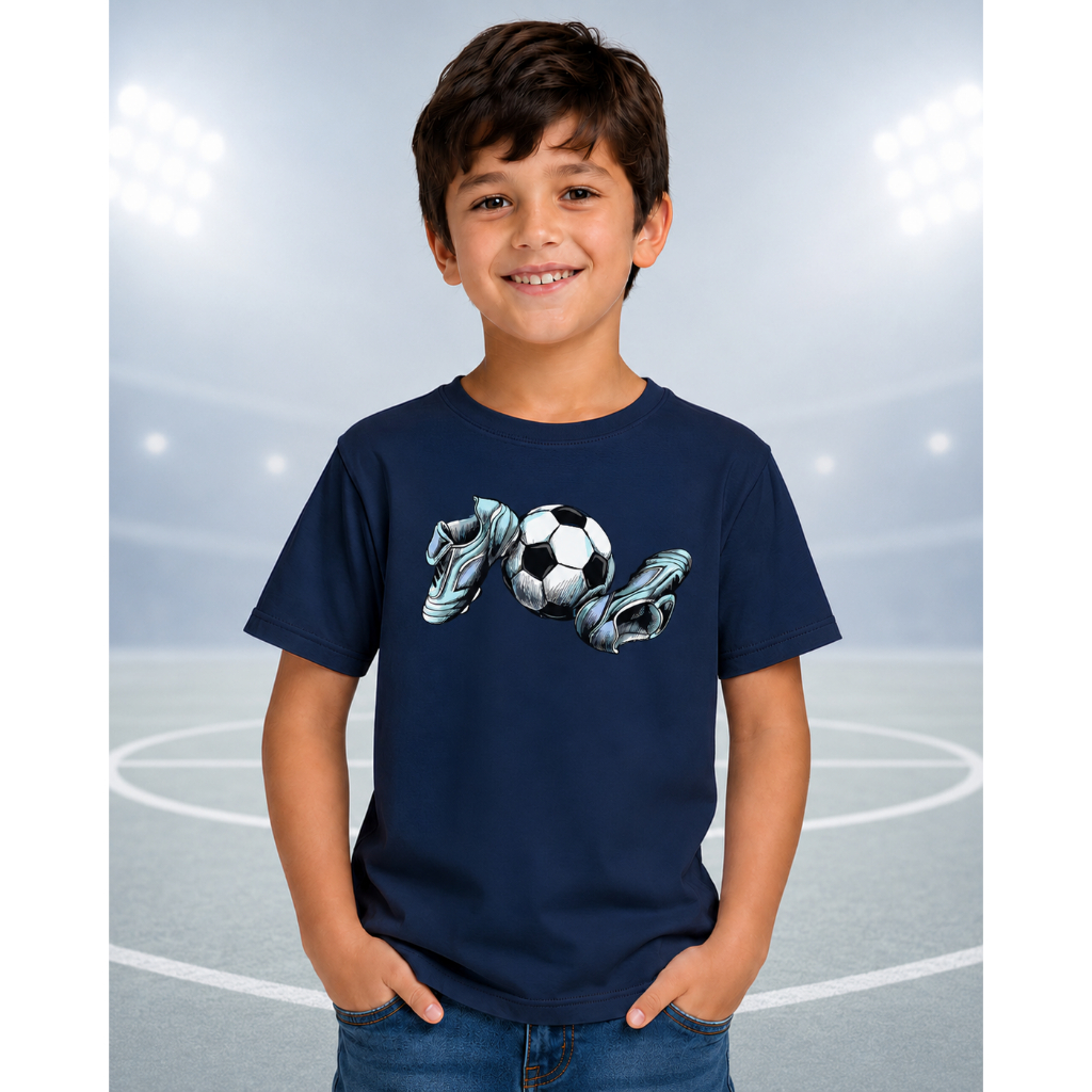 Camiseta Infantil Bola de Futebol Chuteira 100% Algodão