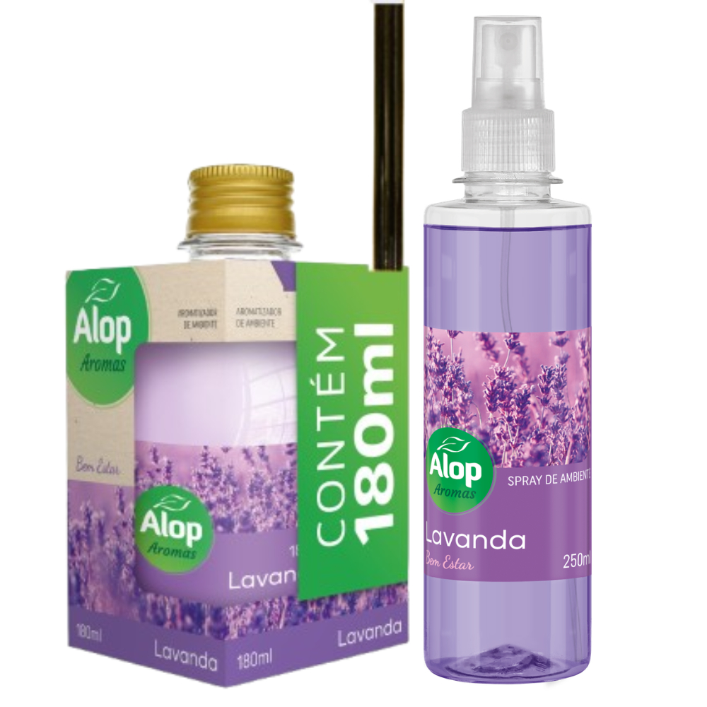 KIT LAVANDA Difusor 180ml Com Varetas + Spray 250ml