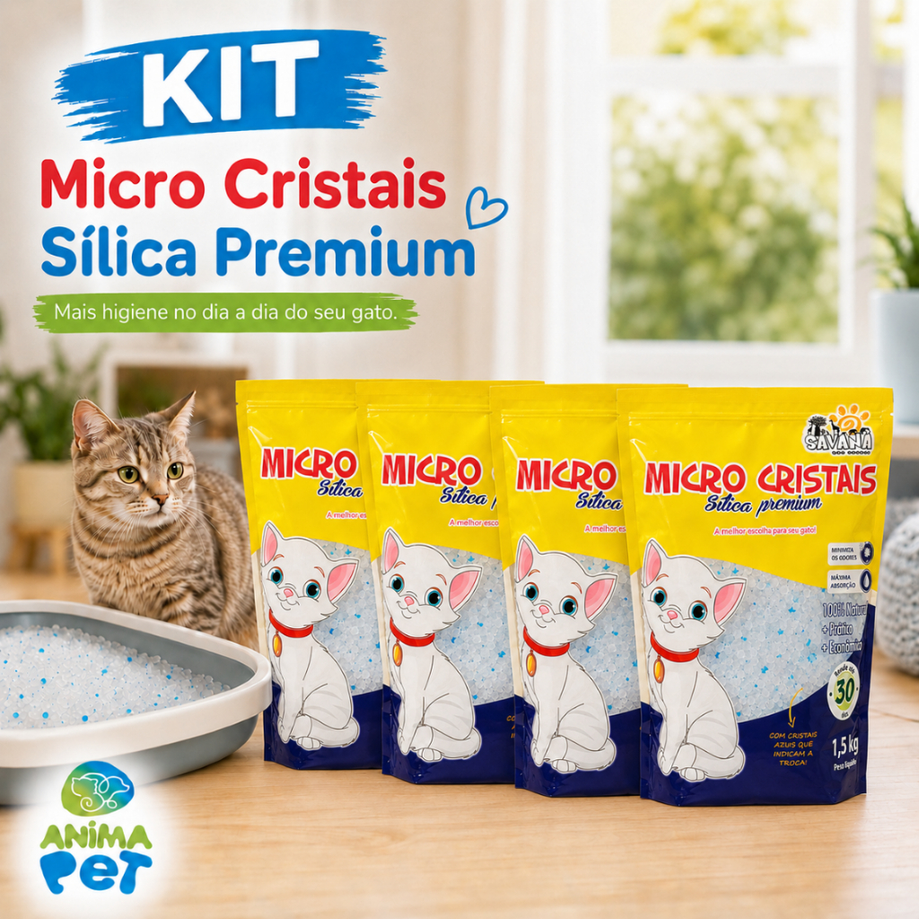 Kit Areia Silica Gatos Micro Cristais 1,5kg Grãos Finos Savana Pet Antiodor Alta Absorção Higiênico