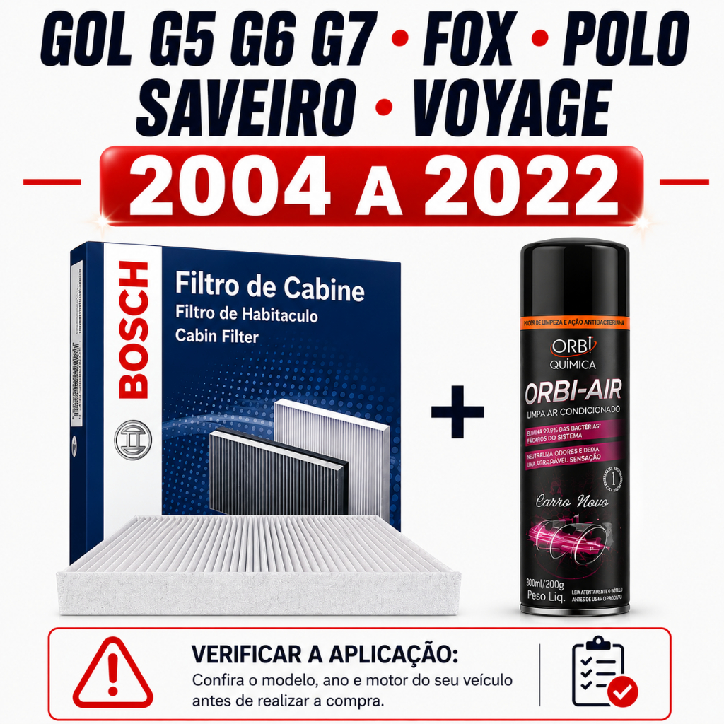 Imagem Filtro Ar Condicionado Gol G5 G6 G7 Fox Polo Saveiro Voyage + Higienizador de Ar