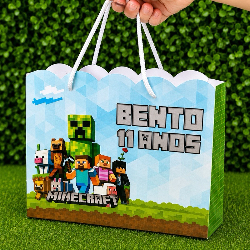 Sacolinha Minecraft Personalizada + BRINDE /Lembrancinha de Festa /Aniversário