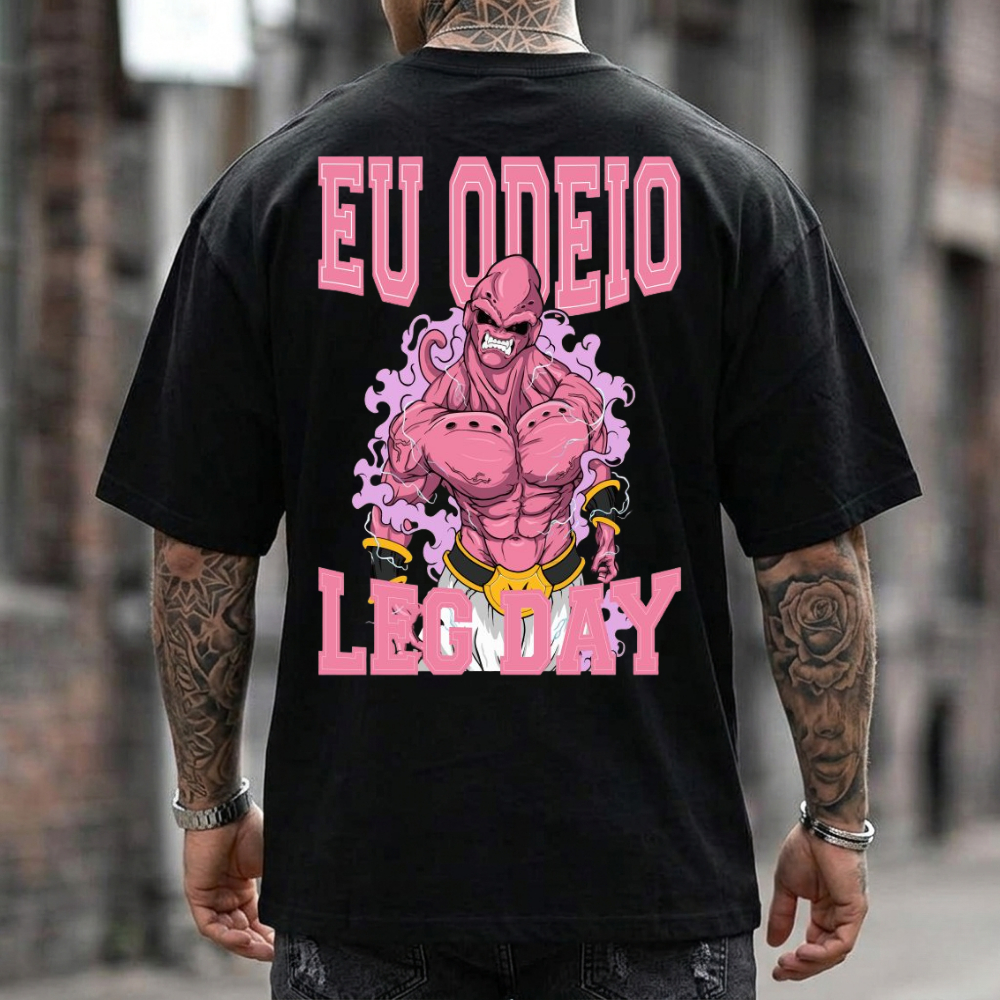 Camiseta Masculina Confortavel Para Academia Estampada Odeio Leg Day Camisa Oversized Larga Treino Musculação