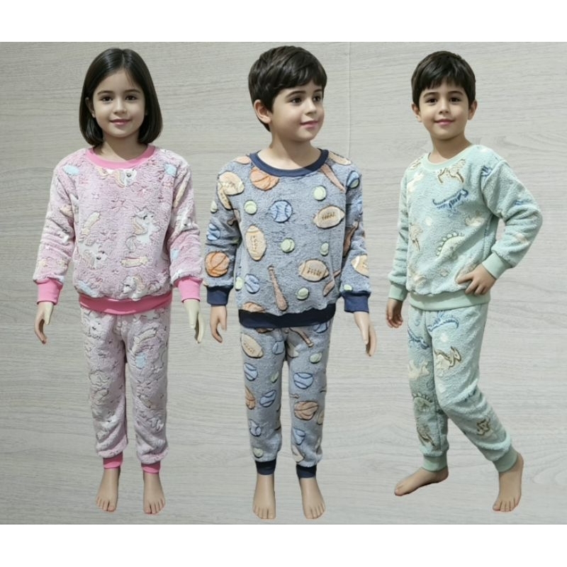 CONJUNTO PIJAMA INFANTIL PELUCIADO COM RIBANA NA GOLA E PUNHO ESTAMPA LUMINOSA SOFT HIPER QUENTINHO💁‍♀️💁