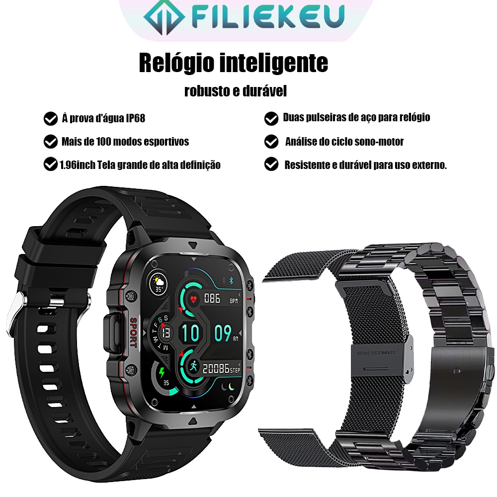 smartwatch relogio Bluetooth Monitor Cardíaco Modelo esportivo durável e à prova d'água Relógio