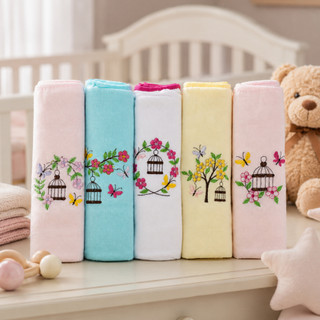 Kit 5 Fraldas de Pano Bebê Menina 70x70cm 100% Algodão Macia Bordada Toalhinha Paninho de Boca