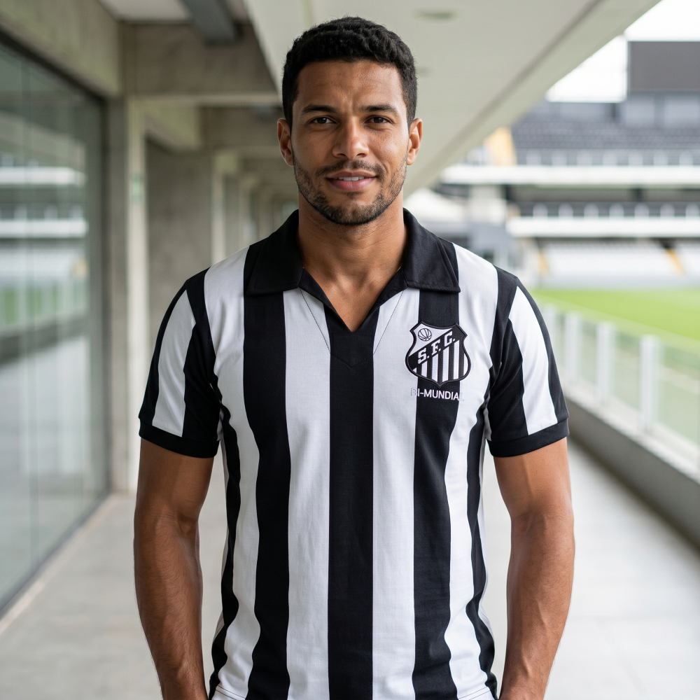 Camisa Santos Retrô Bimundial 1963 Listrada Algodão Original
