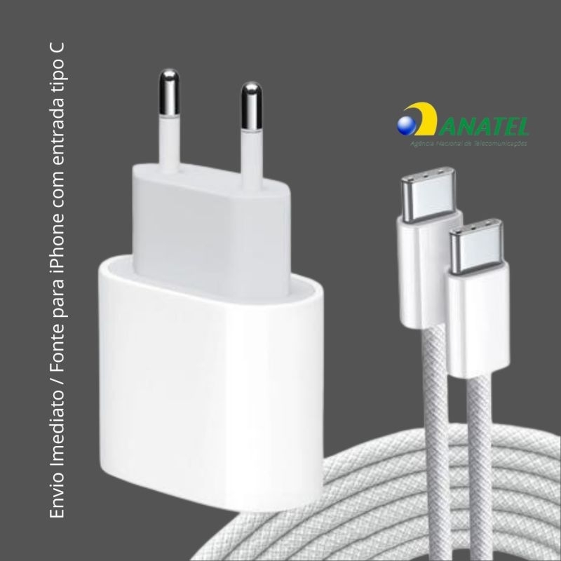 Fonte Carregador Para iPhone Tipo C Carga 20W e Cabo