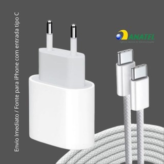 Fonte Carregador Para iPhone Tipo C Carga 20W e Cabo