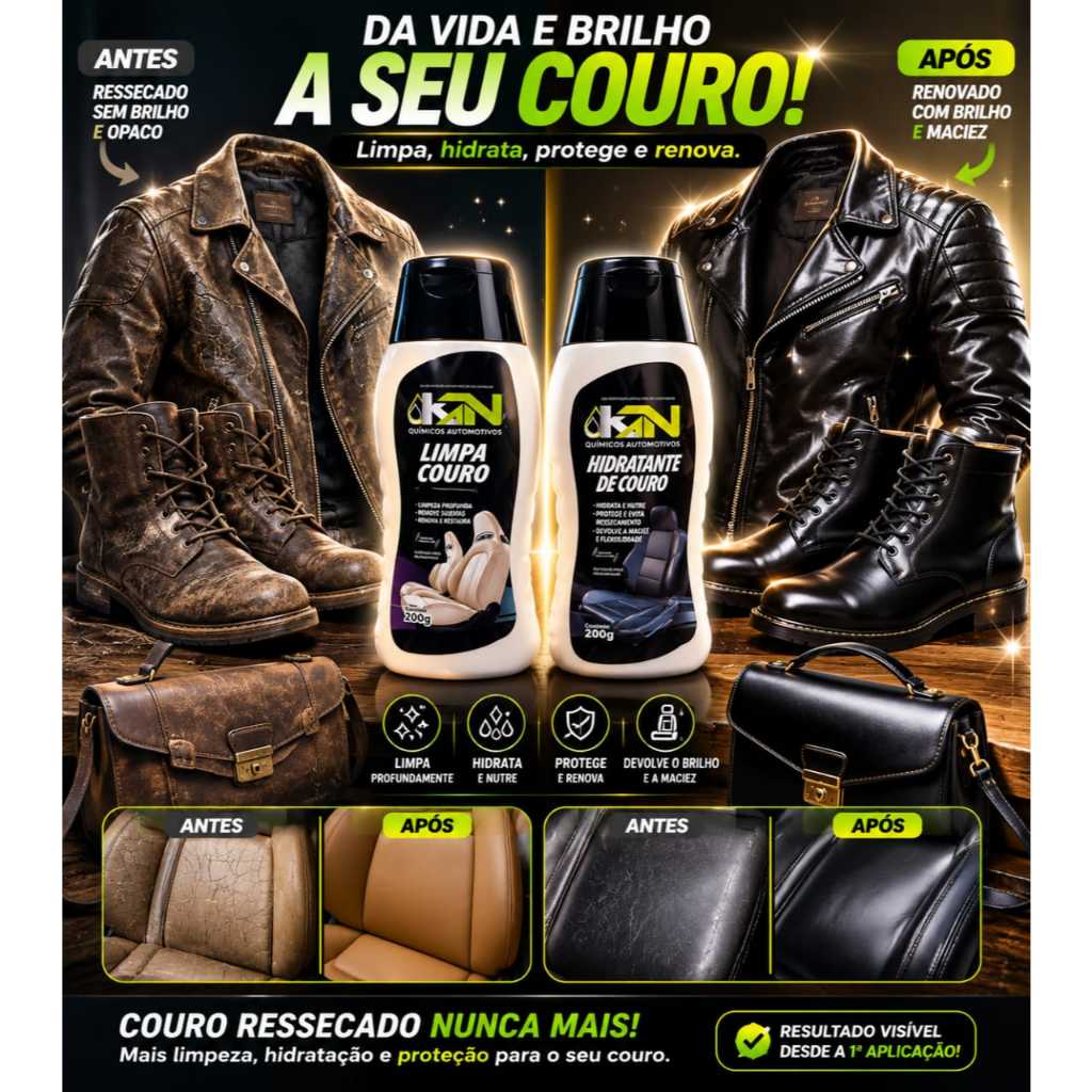 Kit Limpa Couro e Hidratante de Couro Para Cuidados Automotivo , Roupas Sapatos...
