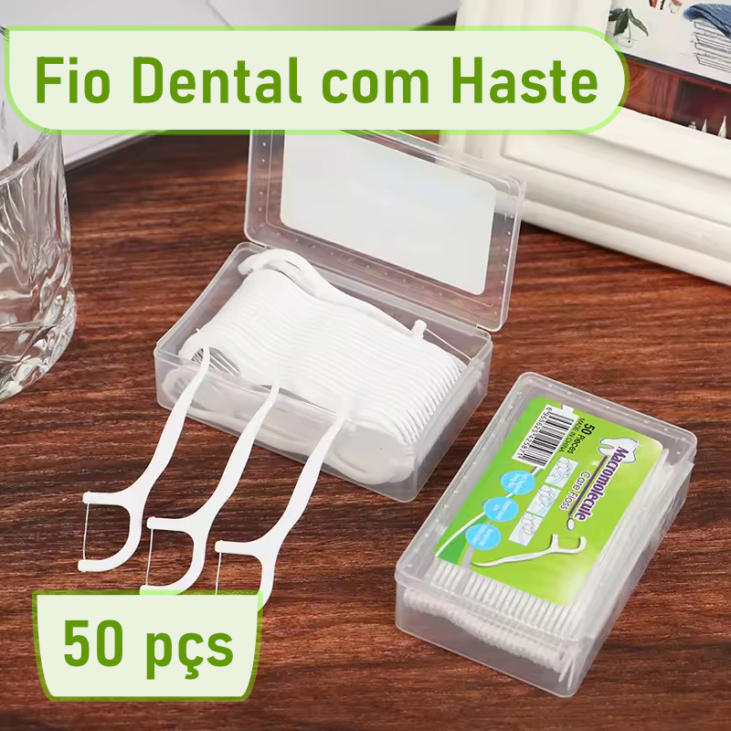 Fio Dental Com Haste Palito Descartável Clareamento Dentes Higiene Bucal Limpeza Profunda Interdental Kit 50 A 100 Uni