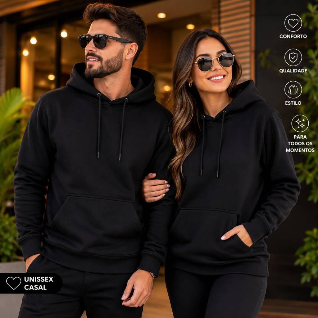 Moletom Unissex Canguru  Algodão Atacado Promoção Preto Liso Sem Estampa Masculino e Feminino Frio