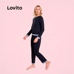 Lovito Conjunto de Pijama Longo Toque Leve Com Detalhe de Renda PJB20712104
