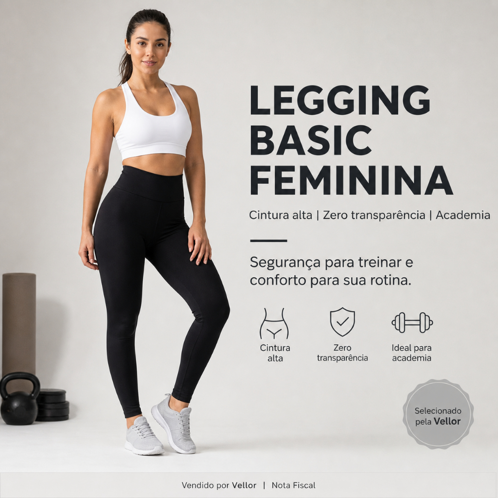 Legging Feminina Basic Cintura Alta Zero Transparência Academia Caminhada Treino Fitness