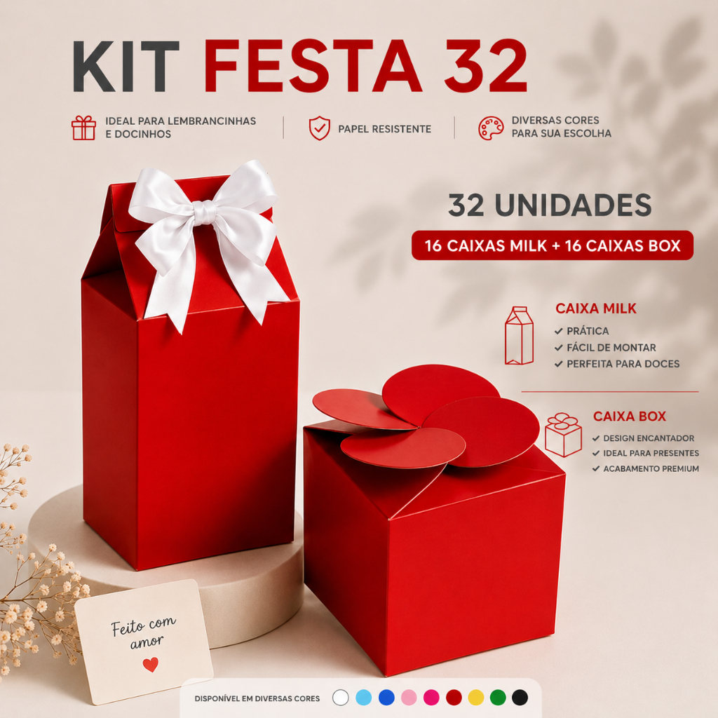 Kit Festa 32un Caixa Milk e Caixa Flor para Lembrancinhas e Docinhos Envio Imediato
